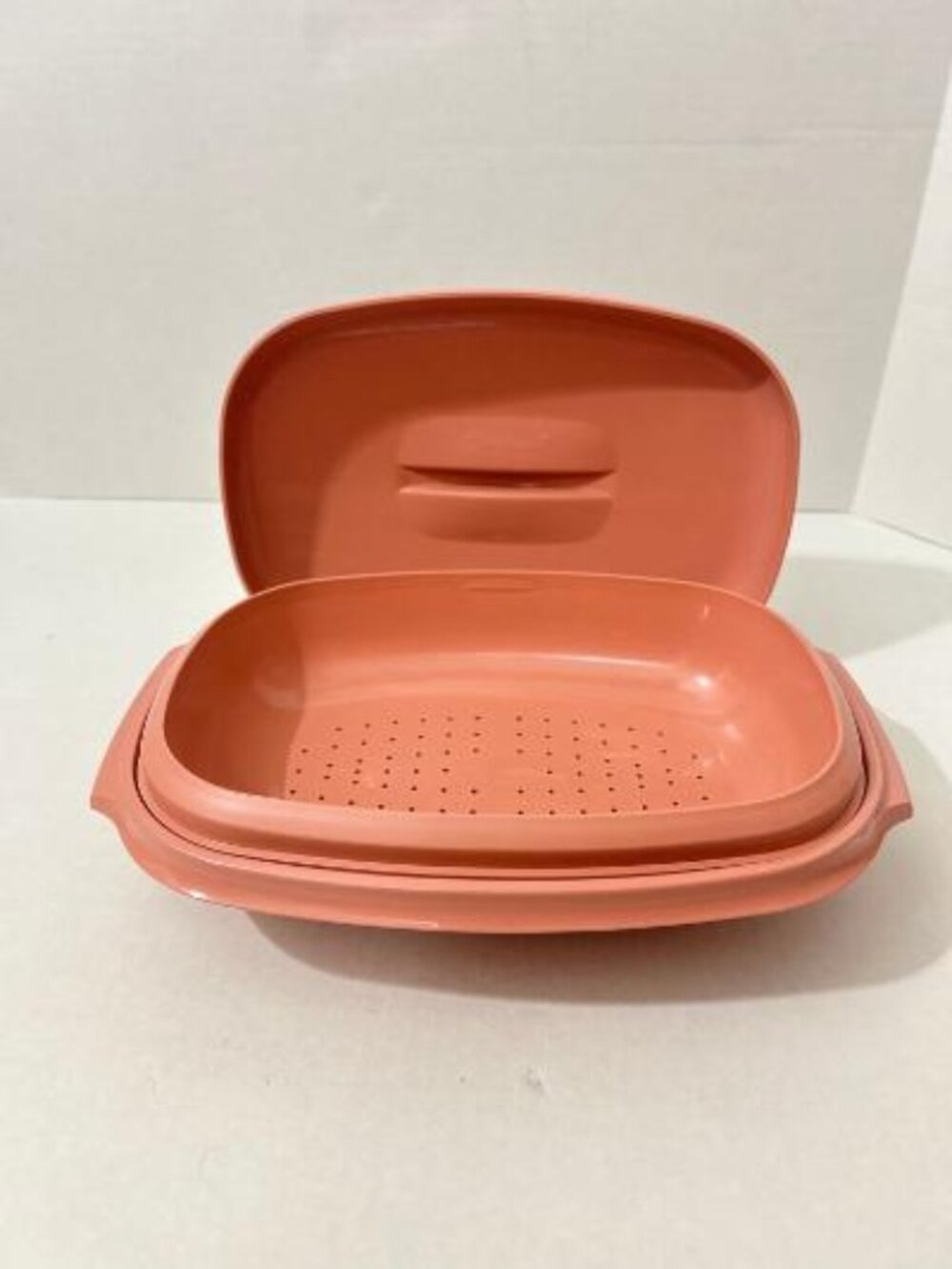 Vintage 1970s Tupperware Pink Microwave Steamer  w/ Lid 1273 1274 1275 3 Pieces